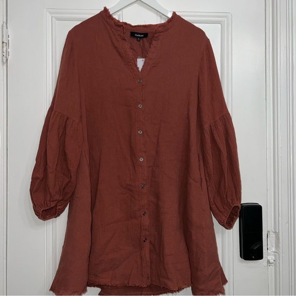 NWT AAKAA Brown Gauze Peasant Dress Size L - Picture 1 of 4